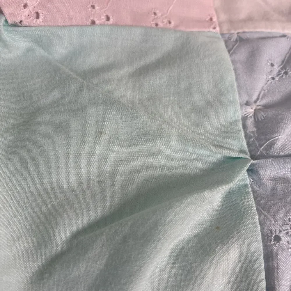 Baby Lap Quilt White Pink Blue Green Infant Patchwork Crib Eyelet Lace 42x51
